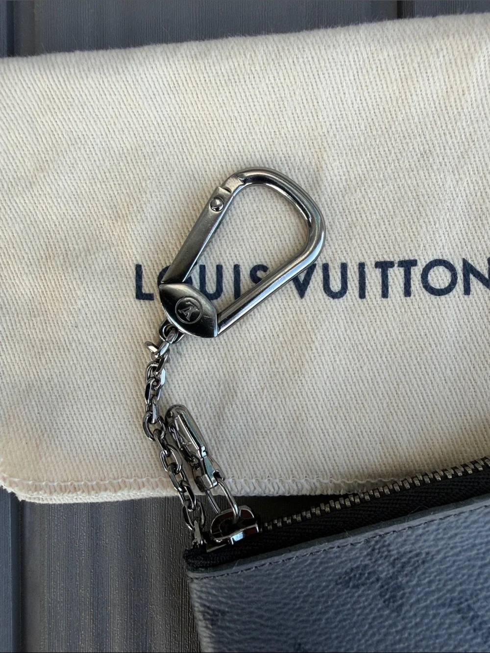Louis Vuitton Eclipse Reverse Key Pouch with Silver Chain Clip